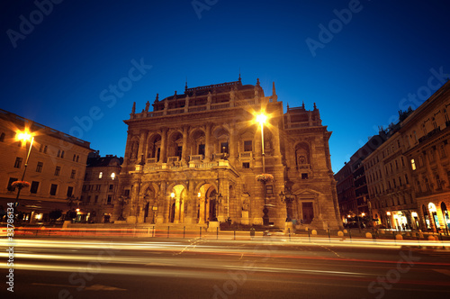 Hungarian Opera House at night.