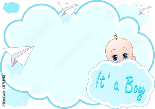 Neonato Sfondo Nuvola-Baby Boy Cloud Background-Vector
