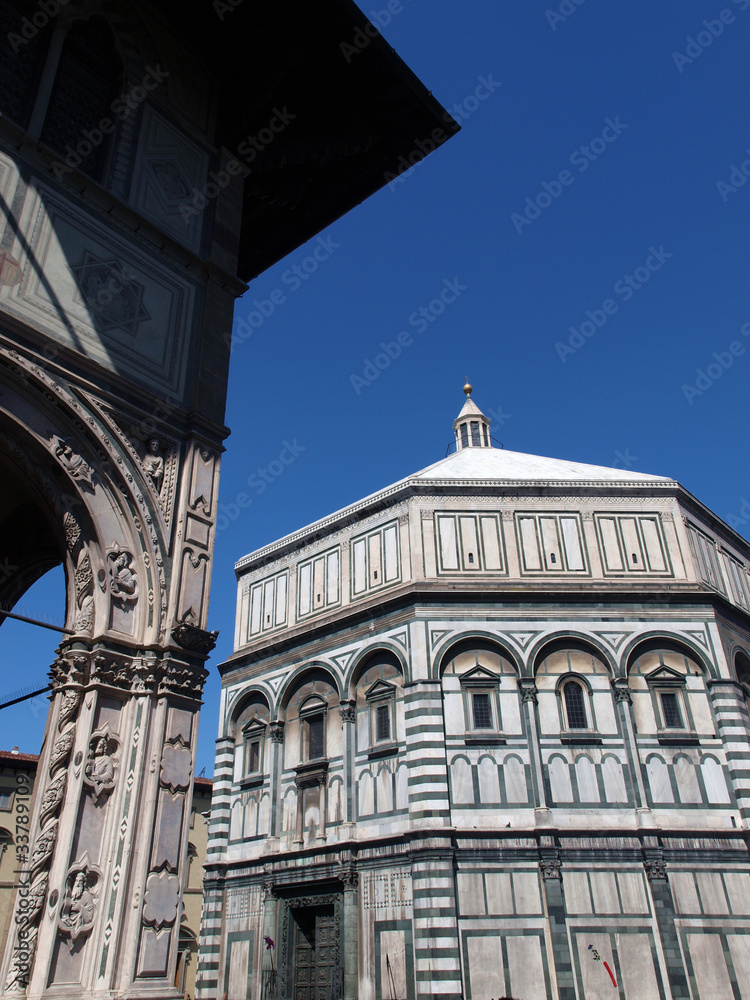 The Baptistery of San Giovanni in Florence Italy. The florence octagonal baptistery of st john is one of the city's oldest buildings built in romanesque style around 1059