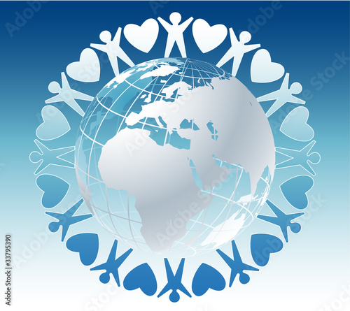 Community of people joined around the globe with hearts