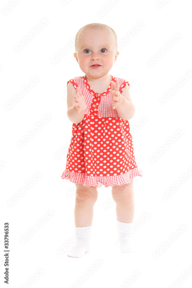 Baby in dress on a white background. Baby in dress on a white background.