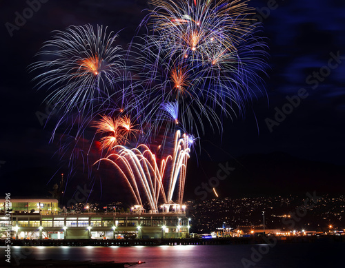 Red Blue White Fireworks Vancouver Harbor British Columbia © Bill Perry