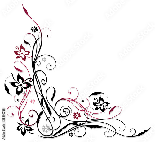 Ranke, flora, Blumen, Blüten, filigran, schwarz, pink