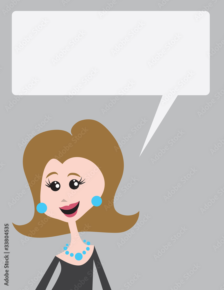 Woman talking with blank speech bubble above head. Woman talking with blank speech bubble above head.