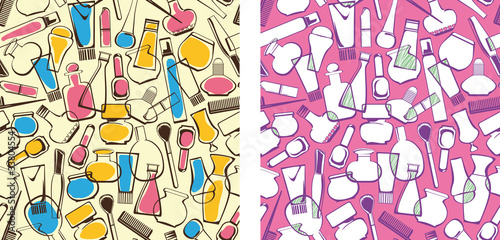 seamless pattern of care products and cosmetics
