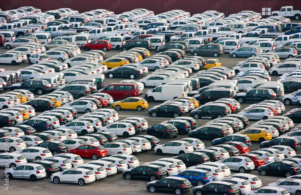 Fototapeta premium New imported cars at the sea port