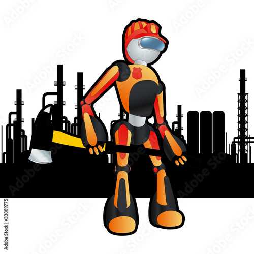 Construction site firemen robot vector background