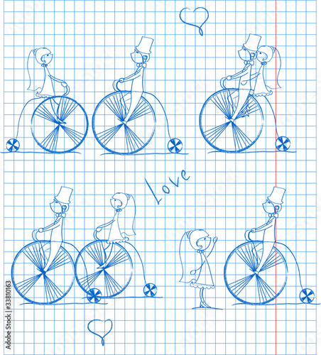Мальчик и девочка любит кататься на велосипеде, вектор photo
