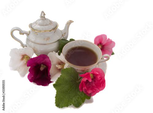 antique bone china tea set isolated over white