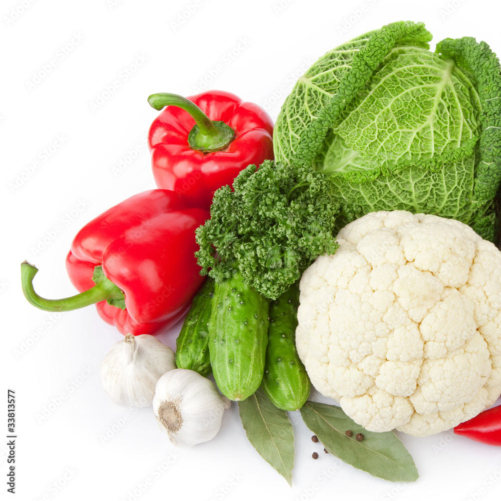 Composition with variety of raw vegetables isolated Composition with variety of raw vegetables isolated
