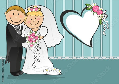 Newlyweds heart turquoise background Horizontal