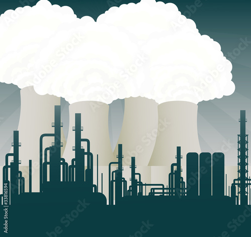 Nuclear power station cooling towers illustration