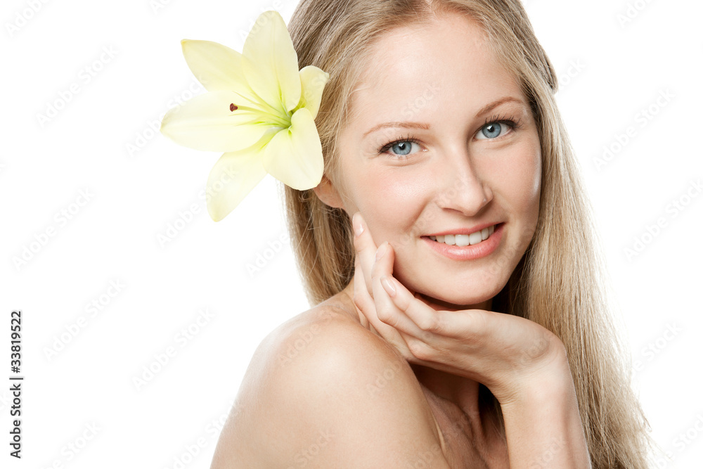 Beautiful woman face with a flower Beautiful woman face with a flower