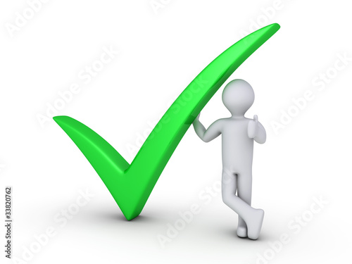 Green check mark with 3d man
