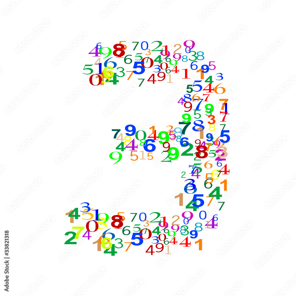Number 3 Three made from colorful numbers