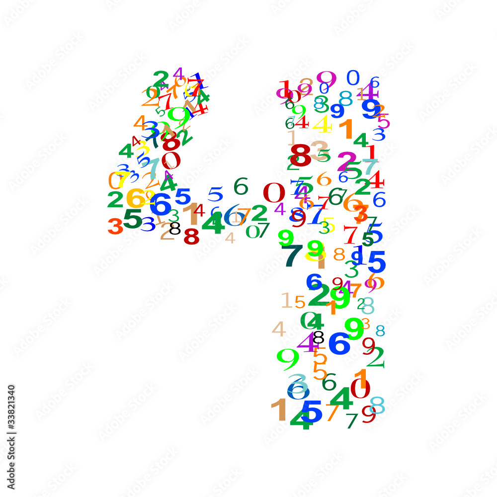 Number Four 4 made from many colorful numbers Number Four 4 made from many colorful numbers