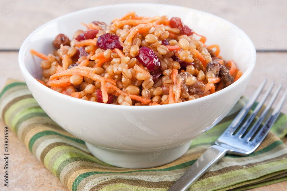 Vegan Salad - Wheat Berry Salad with Cranberries and Nuts Vegan Salad - Wheat Berry Salad with Cranberries and Nuts