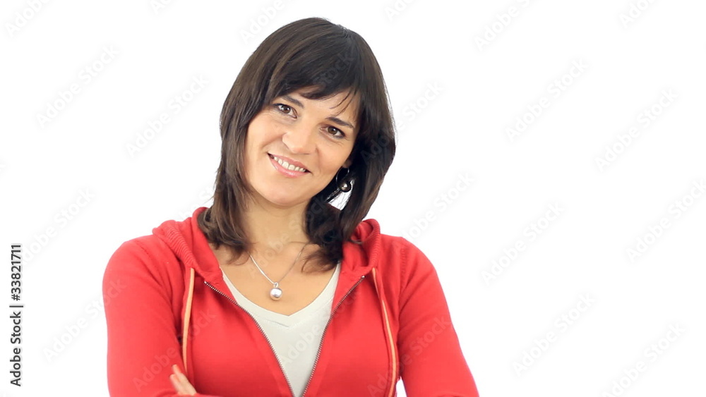 Happy smiling woman walk in and walk out, isolated Happy smiling woman walk in and walk out, isolated