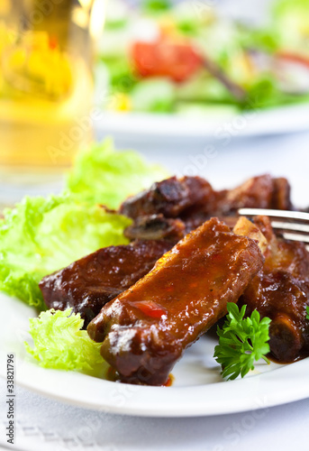 Roasted pork ribs with barbecue sauce