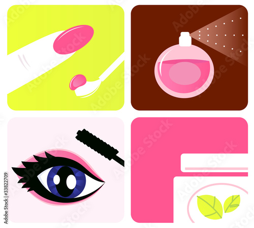 Beauty, cosmetic and makeup icons isolated on white. Vector