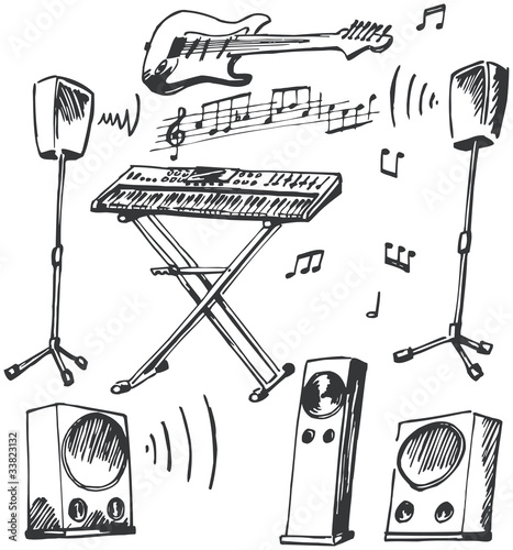 Musical instruments and loudspeakers doodles