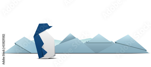 paper pinguin among glaciers