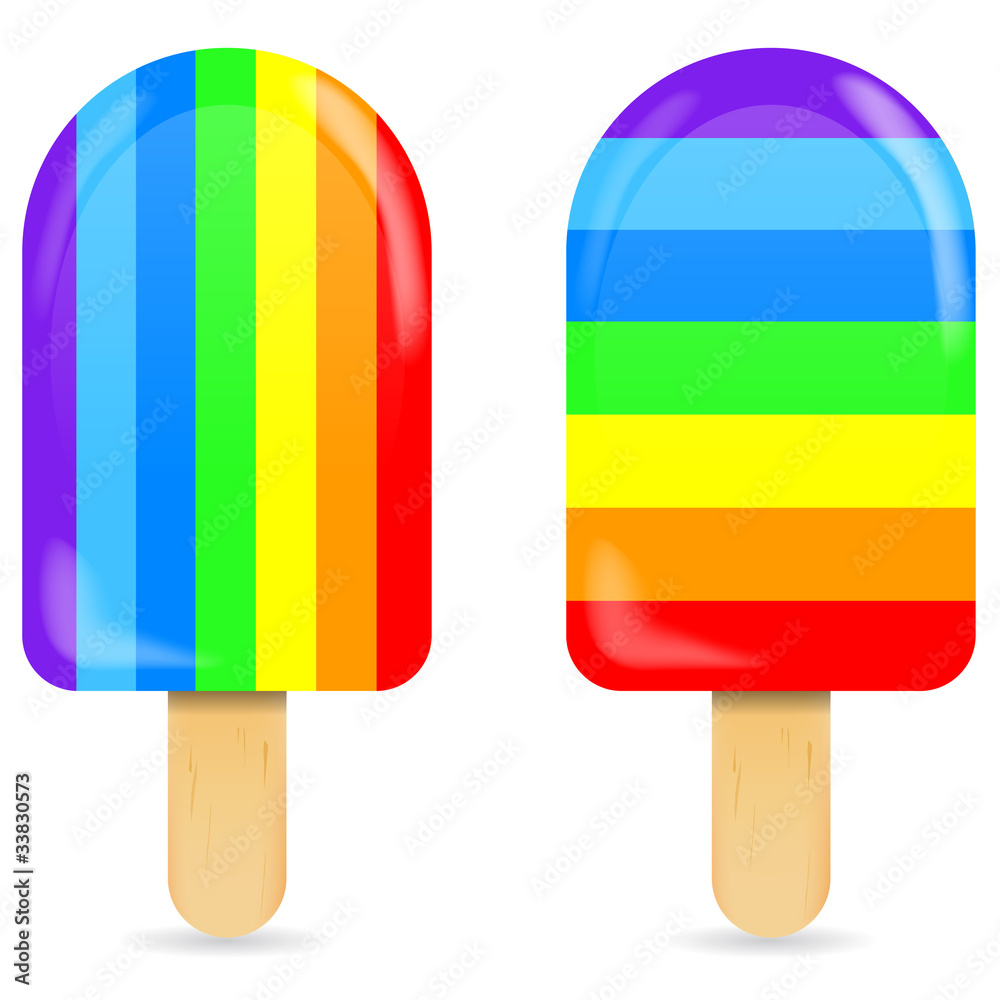 classic soft rainbow ice cream bar or ice pop isolated on white Stock