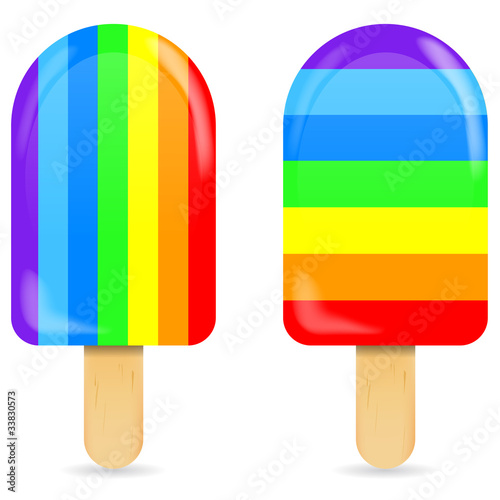 classic soft rainbow ice cream bar or ice pop isolated on white photo