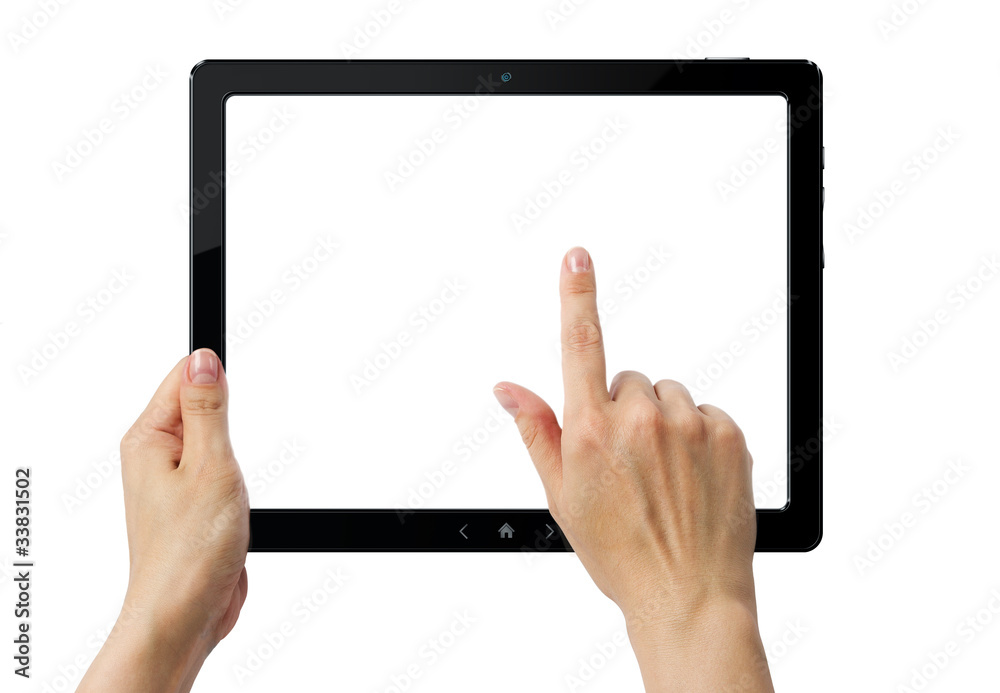 Hands holding PC tablet