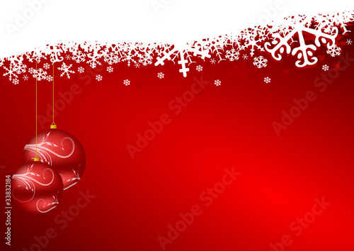 red christmas background with snowflakes and christmas balls