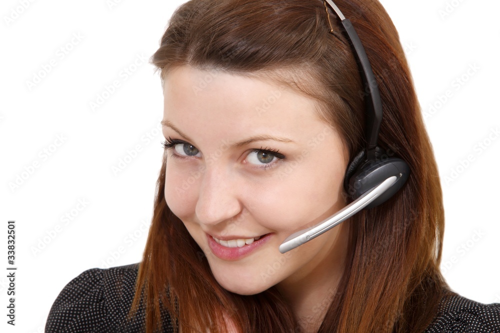young beautiful woman with headset (white background) young beautiful woman with headset (white background)