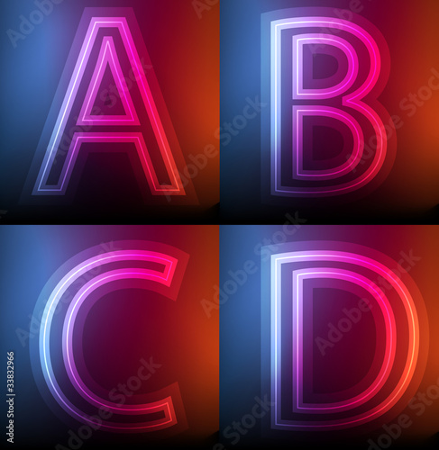 Letters of the alphabet made from neon signs