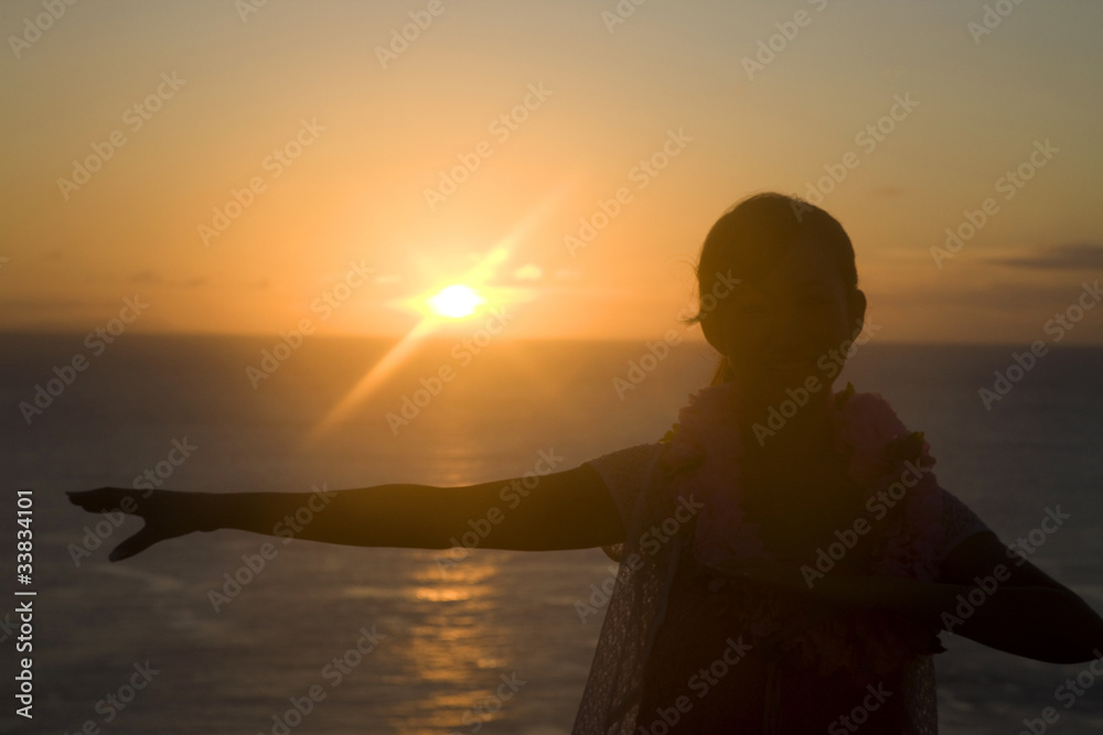 夕暮れにフラダンスを踊る女性のシルエット Stock 写真 Adobe Stock