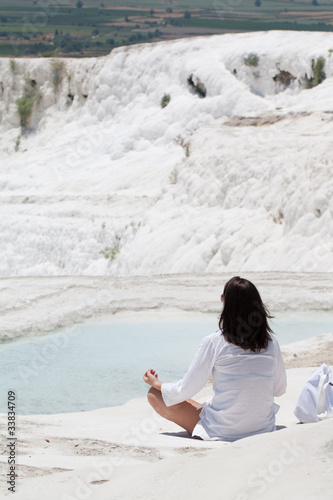 Girl meditation in Pamukkale