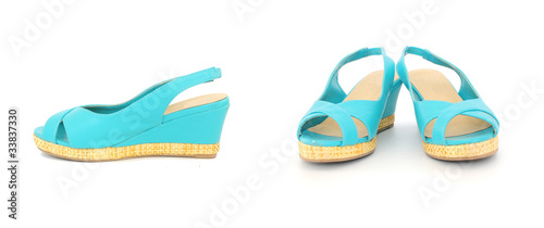 Pair of blue summer lady shoes