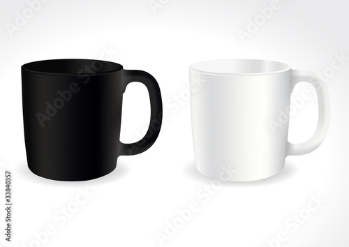 White and black tea or coffee cup with text space