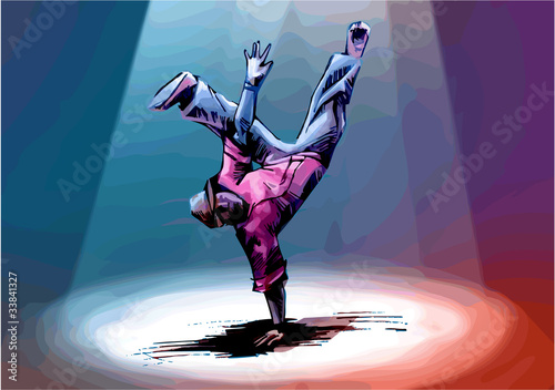 Breakdancer is standing in a "freeze".