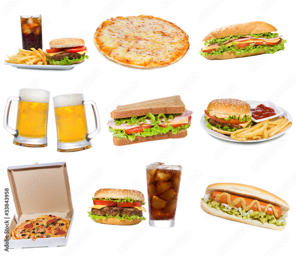 Set with fast food products Set with fast food products