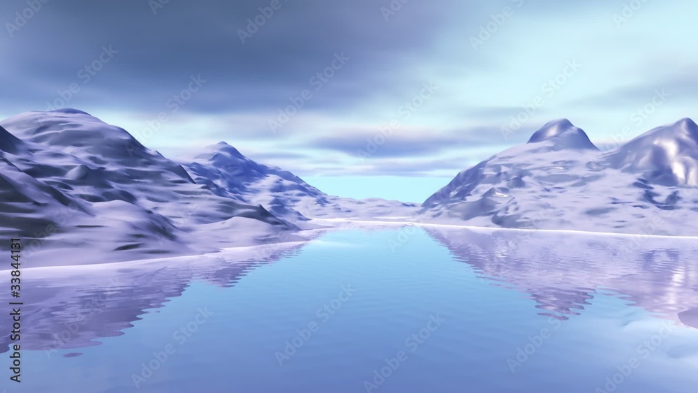 Landscape with snow mountains and lake Landscape with snow mountains and lake