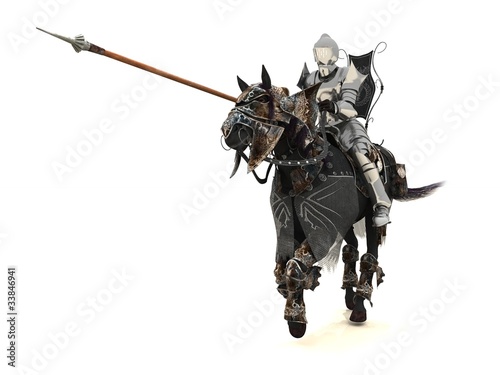 Armoured knight on charging warhorse