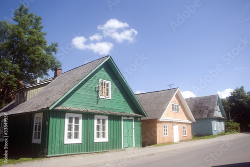 Fototapeta Naklejka Na Ścianę i Meble -  Wooden farmsteads, Trakai, Lithuania