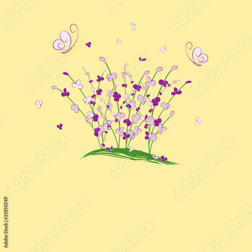 summertime purple flower butterfly greeting card