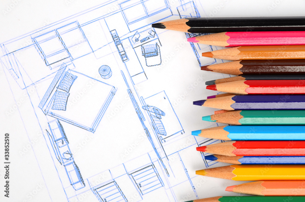 House plan and color pencils House plan and color pencils