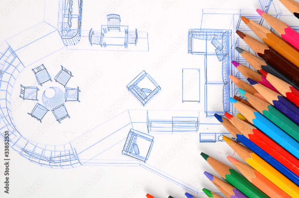 House plan and color pencils House plan and color pencils