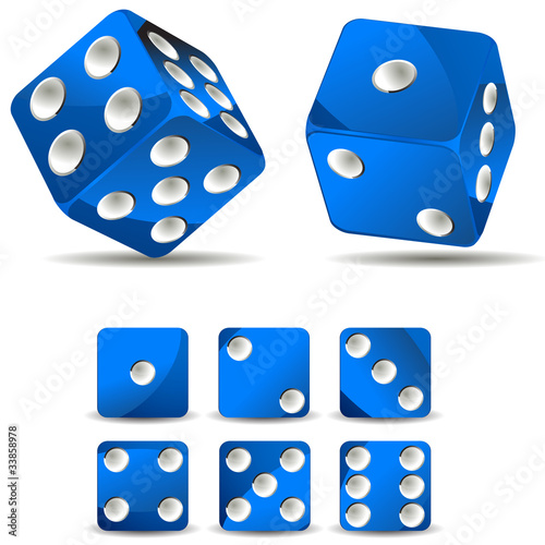set of blue dices isolated on white background