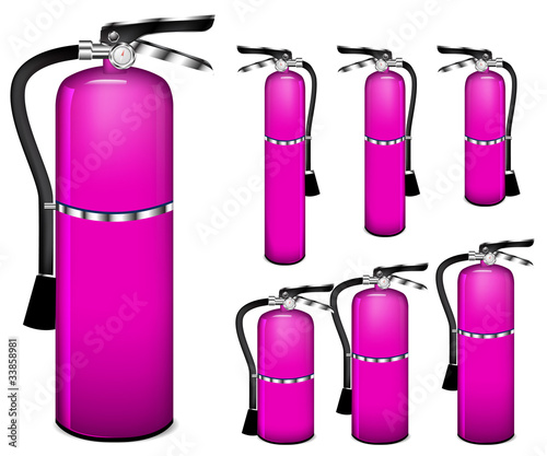set of pink fire extinguisher isolated on white background