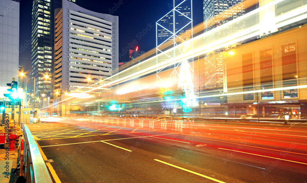 Traffic through the city (traffic seen as trails of light) Traffic through the city (traffic seen as trails of light)