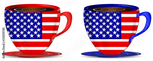 set of usa coffee cups isolated on white background