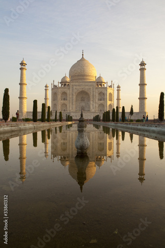 Taj Mahal reflecting in the pond.