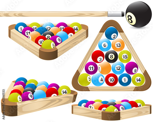 Billiard balls in pool rack in different positions